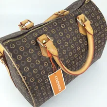 COOSKIN fashion classic women's handbag SPEEDY canvas Boston bag Crossbody bag Oxidized leather handle Initials Hot stamping