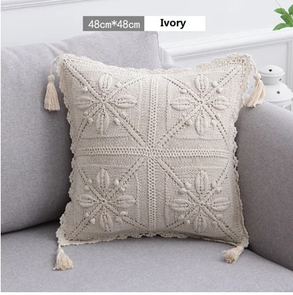 ivory14 Квадратная деревенская ручная работа, вязаная крючком Подушка с кисточками, наволочка для подушки 45 см, Большое модное украшение для дома, белая и слоновая кость - Цвет: ivory14