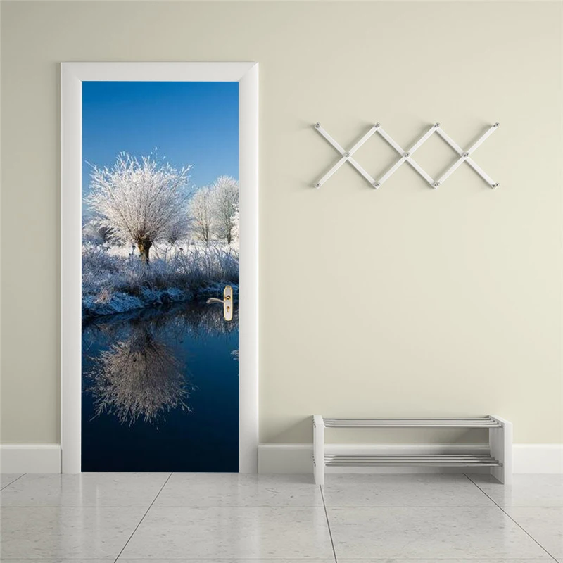 

Self-adhesive beautiful snow scene art door stickers home decoration door cover wall stickers mural porch wallpaper poster