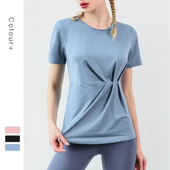 

Pure collar lady T-shirt Women's Net Red Twist Fast-drying Short-sleeved Top for Running in the Fitness Gymnasium