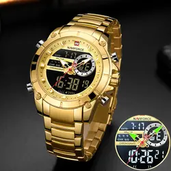 NAVIFORCE мужские военные модные часы золотые кварцевые наручные часы сталь Водонепроницаемый двойной дисплей мужские часы Relogio Masculino