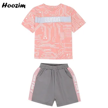 

2020 Summer Sport Suit For Girls 4-11 Years Cute Geometric O Neck t Shirt + Letter Shorts Set Girls Beauty Children Clothing Set