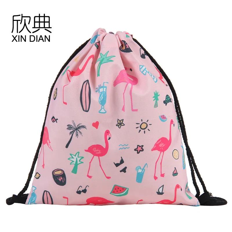 

2019 Hot Sale Amazon Printing Fashion Cartoon Flamingo Patterns Can Receive A Draw String Bag Backpack To Figure Custom