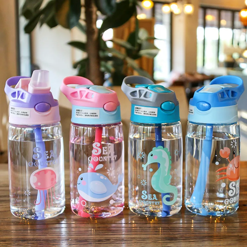 1pc 480ML Kids Water Bottle For School Boys Girls, Cup With Straw, Cute  Cartoon Leak-Proof Mug, Portable