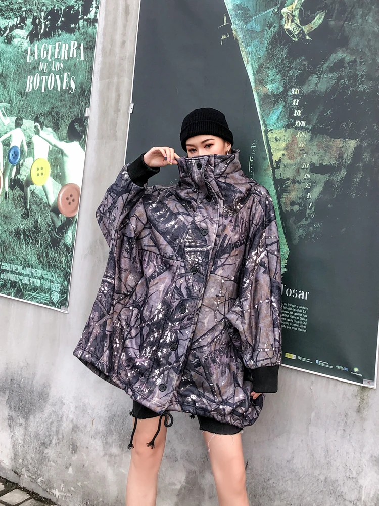 Vefadisa, зимнее плотное пальто с принтом, женское,, водолазка, с капюшоном, Свободное пальто, рукав летучая мышь, повседневное пальто, однобортное, QYF1136