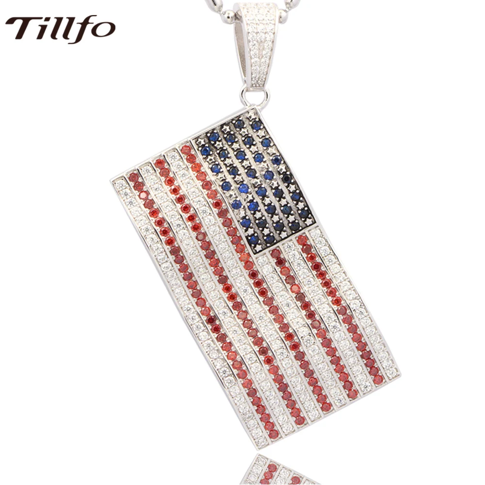 

Charm American USA Flag Simulated Multi Color Red Blue Gem stone Sterling Silver Necklace Pendant