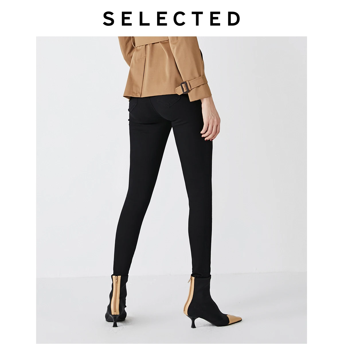Отборные женские черные хлопковые джинсовые брюки с высокой посадкой узкие джинсы I | 419332511