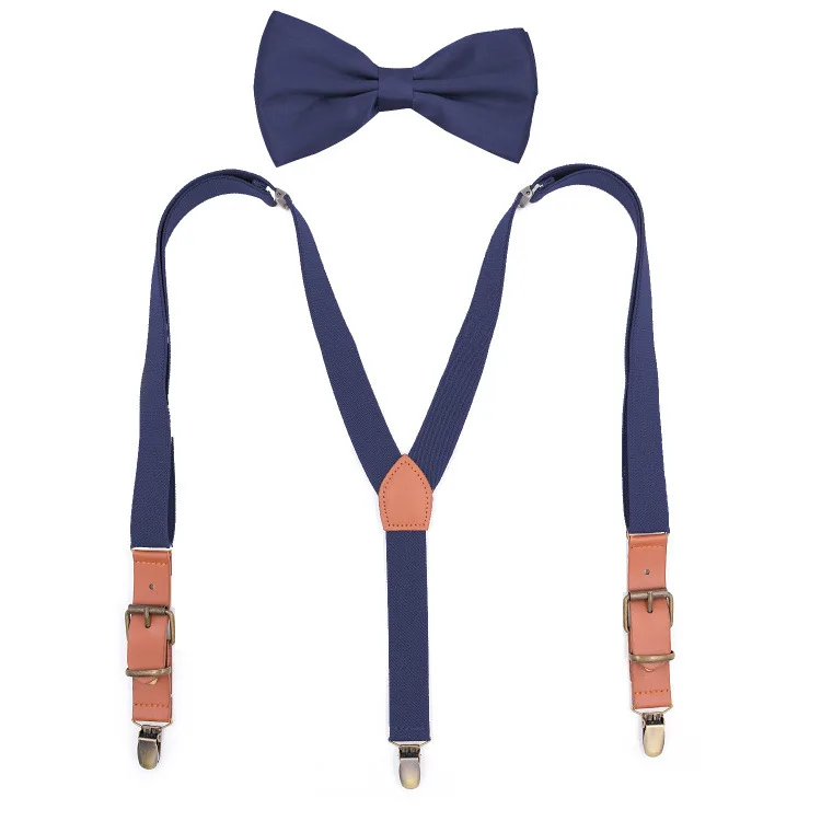 Child Suspenders Set Остается 3 зажима, детские штаны для мальчиков и девочек, брюки 2,5 см, подарок, зажим на Y-Back, подтяжки, галстук-бабочка, эластичная металлическая головка, подтяжки галстук бабочка, комплект - Цвет: Child Suspenders Set