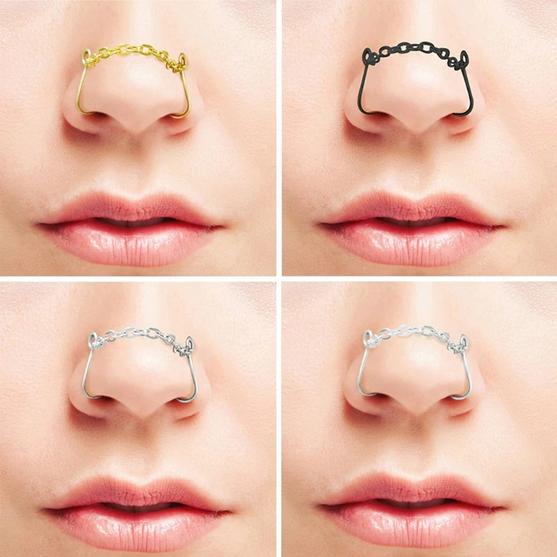 2021 New  False Nose Chain Artificial Nose Ring Clip Nose Ring Stainless Steel False Nose Ring Non-perforated Jewelry for Ladies