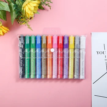 

12pcs/set Acrylic Paint Markers Colorful Permanent Marker Art Paint Pens Set For Rock Glass Fabric Canvas Painting DIY Art Tools
