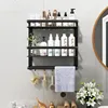 Bathroom Black Shelf Aluminum Shower Caddy Corner Shelves Bath Towel Rack Shampoo Holder with Towel Bar Hook Hair Dryer Holder ► Photo 3/6