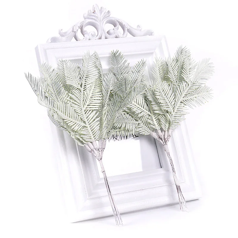 Белая сосновая игла лист Цветы Букет Искусственные пластмассовые растения для зимы домашний Декор Аксессуары для скрапбукинга 10,5 см 6 шт