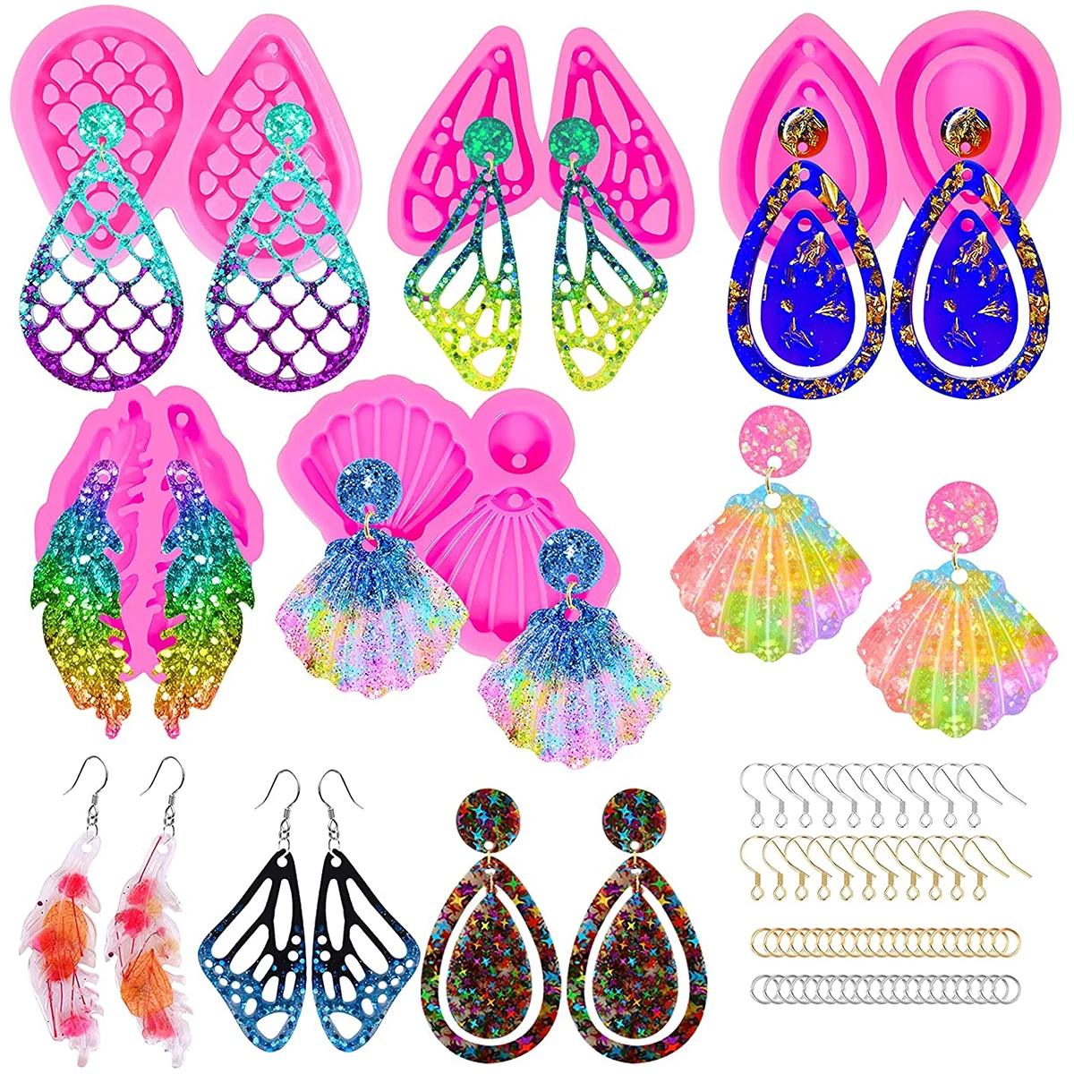 Earring Silicone Resin Molds Butterfly Wing Fish Tail Shells Epoxy Mold for DIY Necklace Keychain Jewelry Making Handmade Crafts