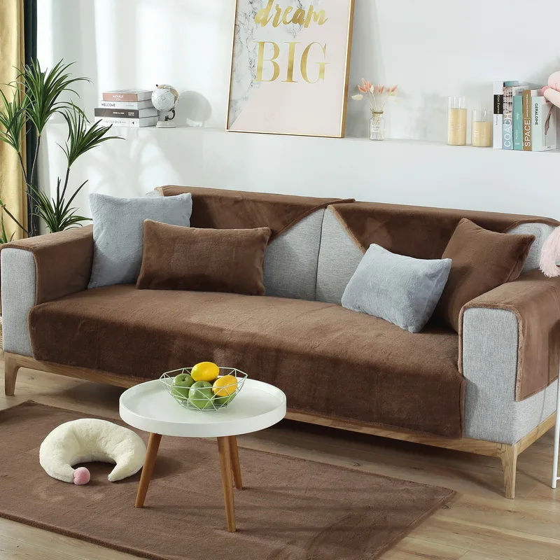

Super Soft Plush Combination Sofa Cover Autumn Winter Solid Color Modern and Simple Non-slip Armrest Couch Dustproof Slipcover