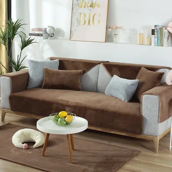 

Super Soft Plush Combination Sofa Cover Autumn Winter Solid Color Modern and Simple Non-slip Armrest Couch Dustproof Slipcover