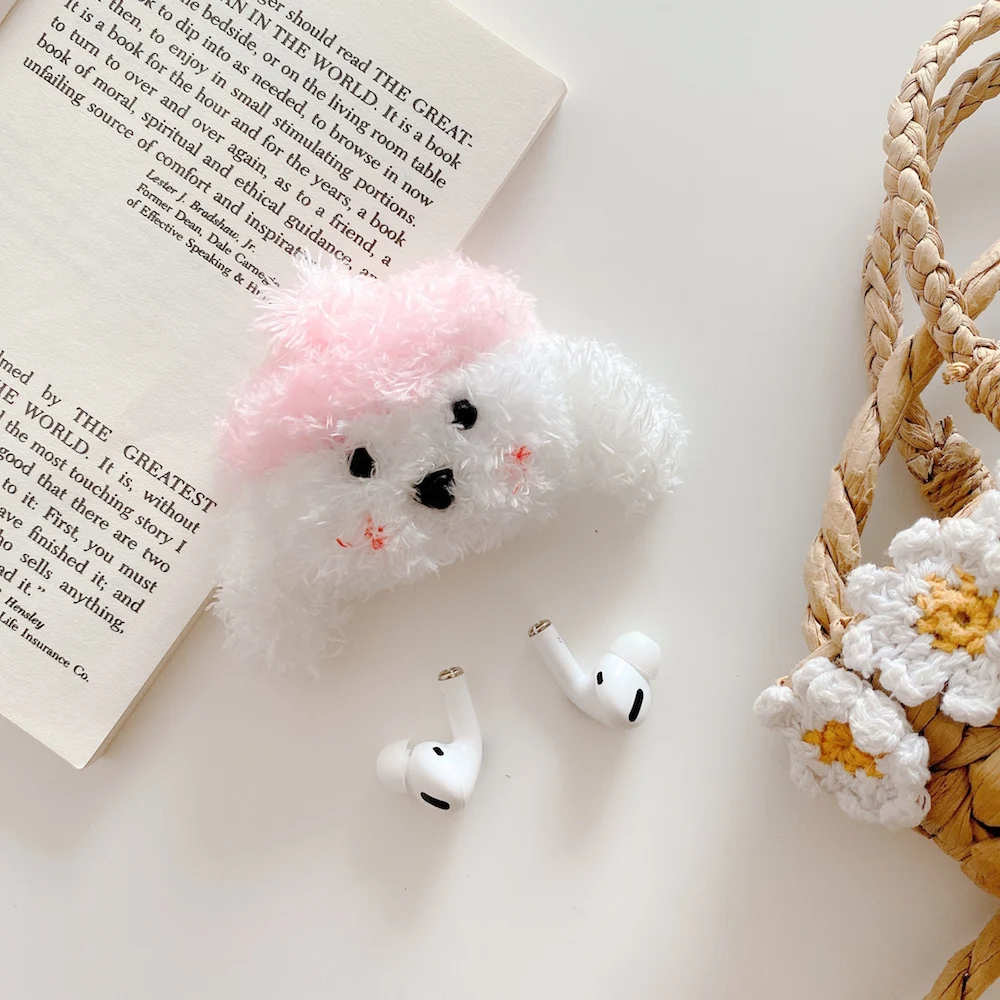 Пушистая розовая шляпа собака чехол для наушников для Airpods чехол милый силиконовый Bluetooth наушники защитный чехол-3 поколения