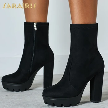 

Sarairis 2020 New Arrivals Big Size 42 Chunky High Heels Mid Calf Boots Woman Shoes Platform Zip Up Spring Autumn Boots Female