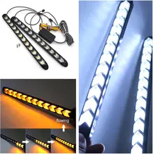 2x carro universal led daytime running luz dwaterproof à prova dwaterproof água farol tira sequencial fluxo amarelo turn signal branco