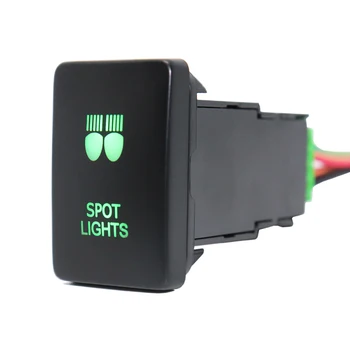 

12V Spot Lights Pushbutton Switch ON-Off Green LED Lights with Connector Wire For Toyota Rav4 Prado 150/200 Series Camry Prius C