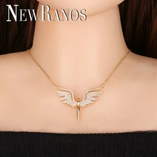 Трендовая подвеска в форме ангельских крыльев, ожерелье с полностью проложенным кубическим цирконием, ожерелье с подвеской цвета шампанского, золотого цвета для женщин, ювелирное изделие NFX001402