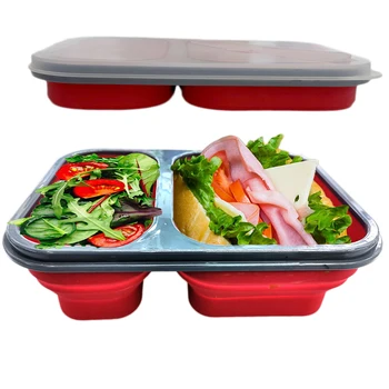 

2 Cells Silicone Collapsible Portable Bento Lunch Box 900ml Microwave Oven Bowl Folding Food Storage Lunch Container Lunch box