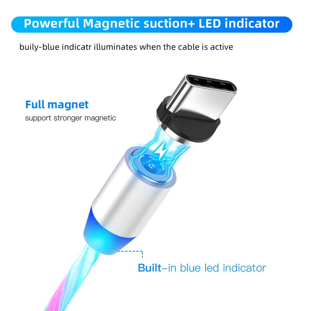 Светодиодный магнитный usb-кабель плавный свет type-C mi cro USB провод для быстрого заряда шнур Магнитная Зарядка для huawei Xiaomi mi samsung S9 S8