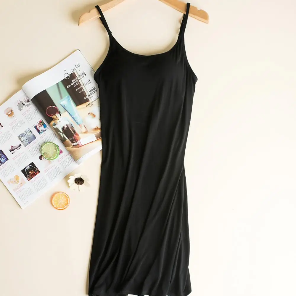 Modal Sleepwear With Chest Pad Women Nightgown M-XXL Plus Size Sleeping Dress Pijamas Ladies Home Wear Sleeveless Summer