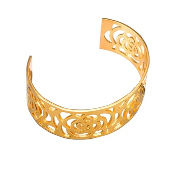 

Wide Bangles Large Camellia Rose Gold Bracelet Titanium Steel Plated Gold Bracelet Girl's Bangles HCC04