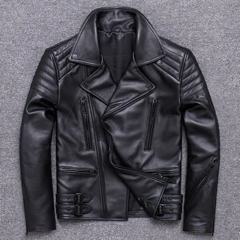 

Mens Leather Jacket Autumn Real Genuine Leather Coat for Men Short Motorcycle Cow Leather Jackets Veste Cuir Homme UY02 KJ3208