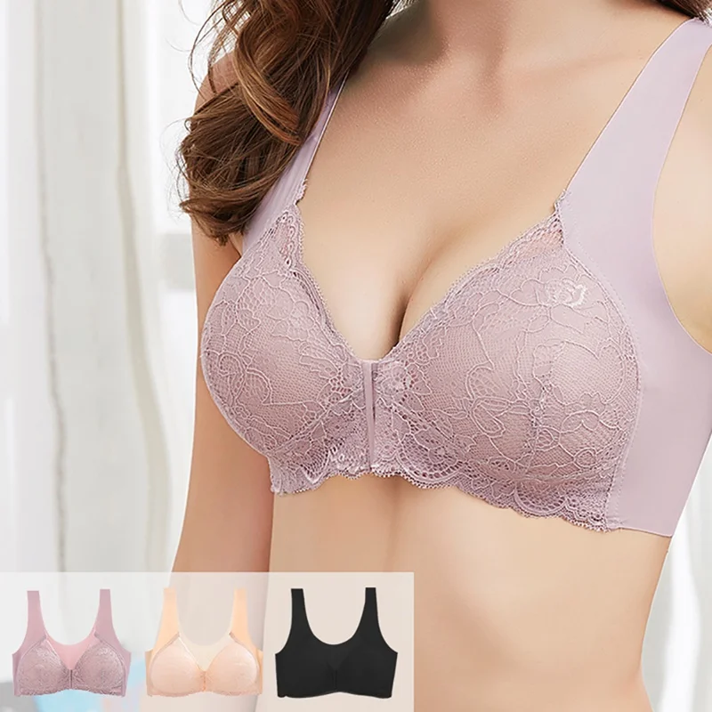 Эластичный v-образный вырез пуш-ап высокое нижнее белье дышащий кружевной боковой Удобный беспроводной бюстгальтер женский Регулируемый бесшовный спортивный бюстгальтер