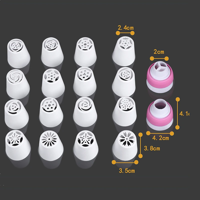 18PcsSet Easy Rose Icing Piping Russian Nozzles 16Pcs Nozzles 2Pcs Adaptor Converter Baking Decoration Cream Presser Pastry Tip4