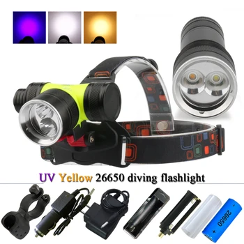 

Diving headlight led multifunction UV hoofdlamp waterproof rechargeable flashlight forehead 26650 head torch farol bike fishing