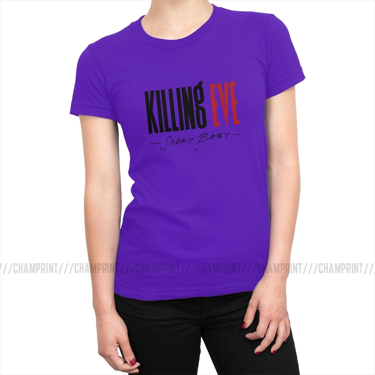 Женская футболка с надписью Killing Eve Sorry Baby X, модная футболка из чистого хлопка, Забавные топы, женская одежда с принтом - Цвет: Фиолетовый