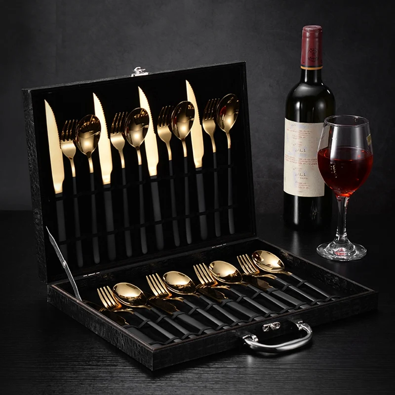

Black Gold Western Tableware Set Stainless Steel Fork and Spoon