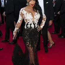 Сексуальные кружевные красные вечерние платья знаменитостей с длинным рукавом