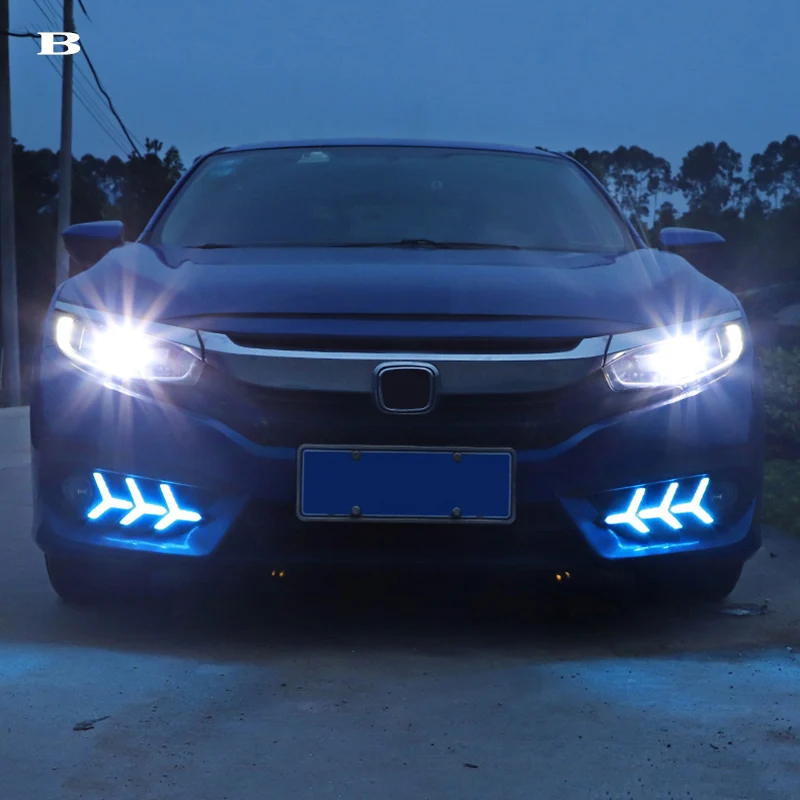 2 шт. для Honda Civic- Светодиодный дневной ходовой светильник DRL Автомобильная противотуманная фара 6000 К белый поворотный Желтый поворотный синий светильник