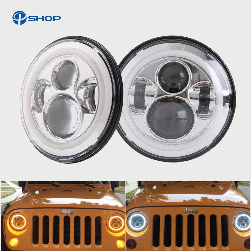 Кругласветодиодный светодиодная фара для jeep Wrangler TJ 7 дюймов белый ореол глаз