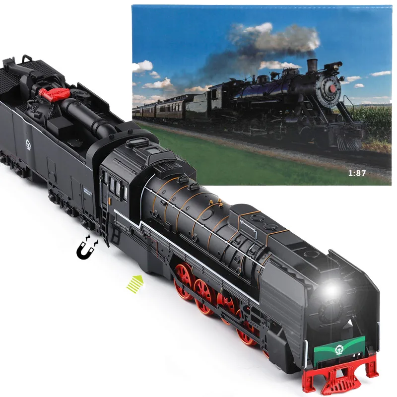 

Exquisite 1:87 steam train alloy model,magnetic sound and light pull back toys,children's educational gifts,free shipping
