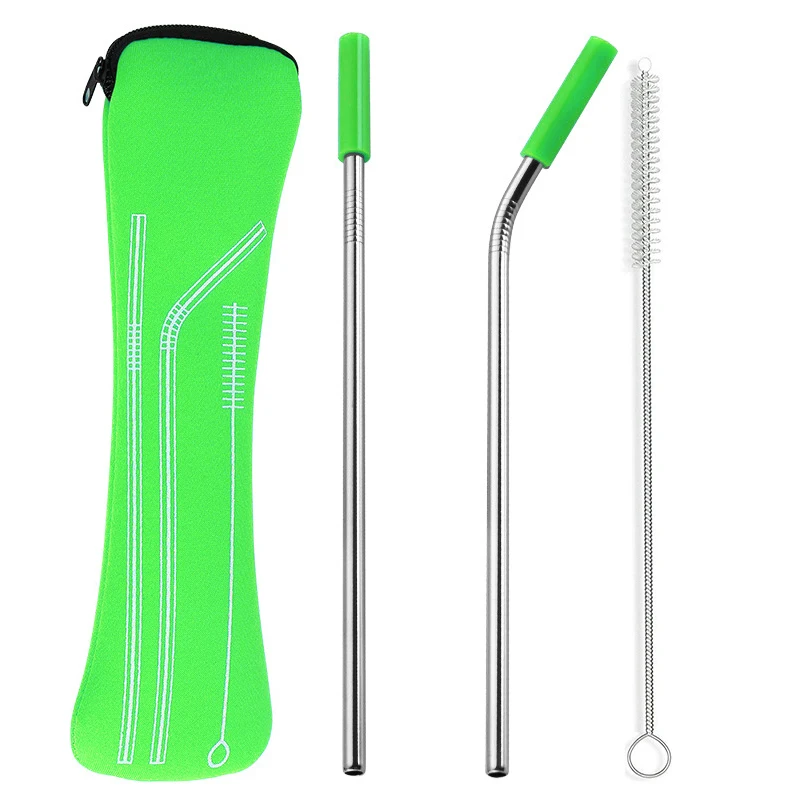 green 2pcs 1/2/4 шт. красочные Многоразовые соломинкой Высокое качество 304 Нержавеющая сталь металлическая соломинка с чистящая щетка Сталь многоразовые соломы - Color: green 2pcs