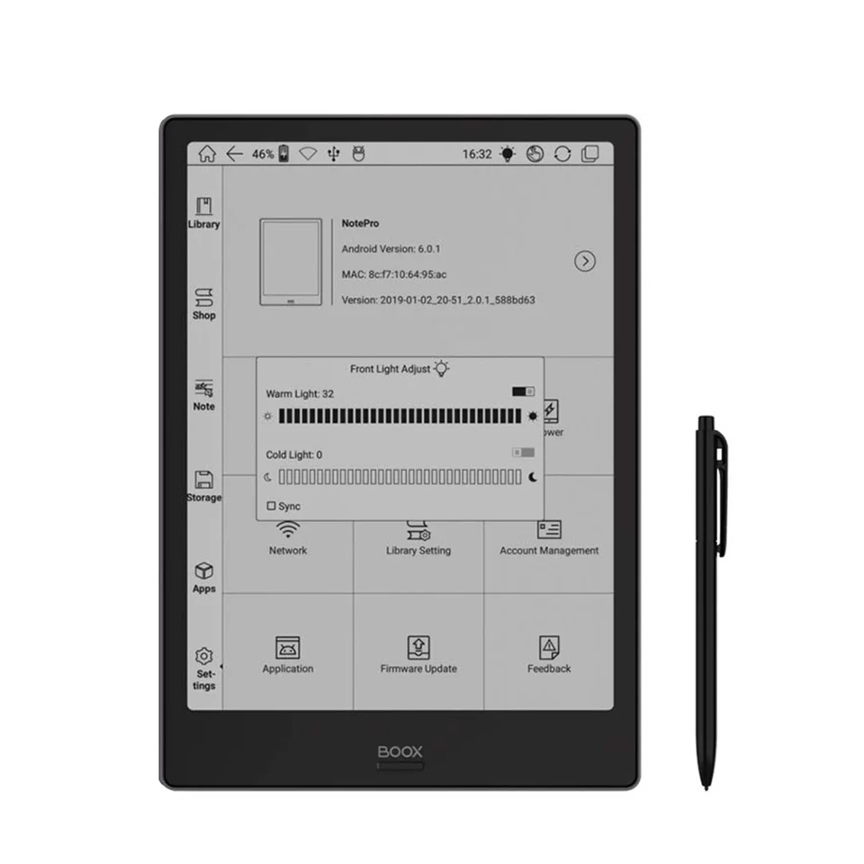 Android 6.0 4GB 64GB Luz Integrada BOOX Note Pro 10.3 Lector e-Book WiFi Gris