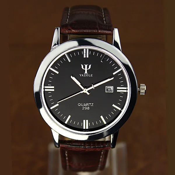 YAZOLE мужские часы от ведущего бренда, роскошные часы с синим стеклом, мужские часы, кожаные модные часы, часы Saat Relogio Masculino Reloj - Цвет: brown 1