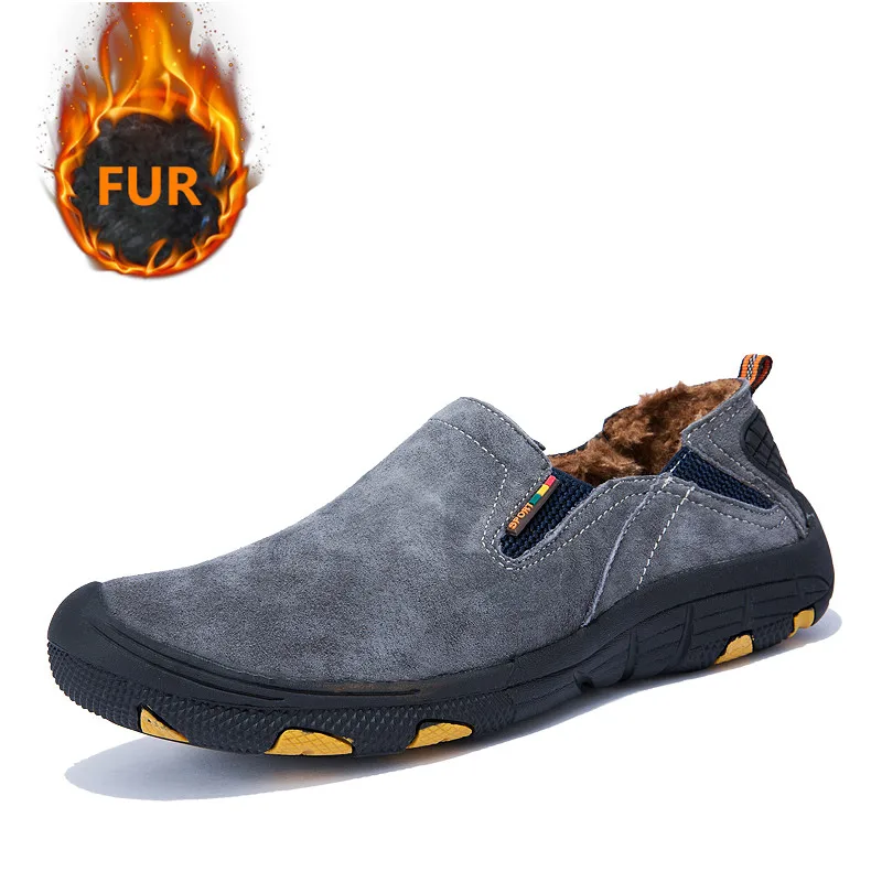 T-gray Plus velvet A-DE; Брендовые повседневные мужские кроссовки; Лоферы для мужчин; замшевая обувь; коллекция года; сезон осень-зима; слипоны для вождения и прогулок; качественная обувь - Цвет: T-gray Plus velvet