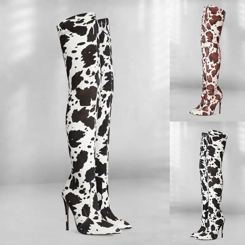 cow print knee high boots