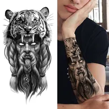  Black Forest Tattoo Sticker For Men Women Children Tiger Wolf Death Skull Temporary Tattoo Fake Henna Skeleton King Animal Tatoo 