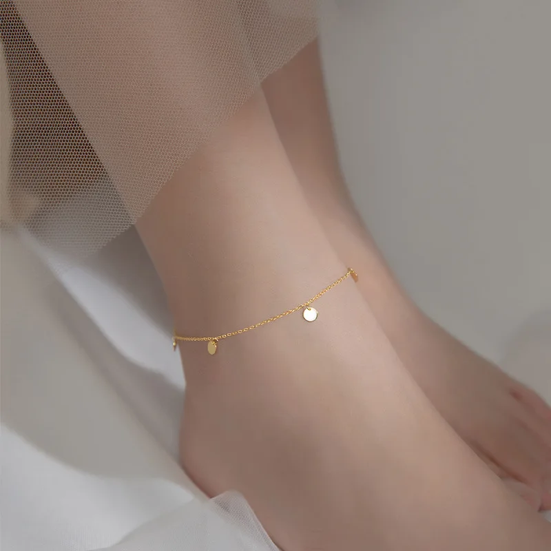 

O Chain Anklets For Women Foot Bracelets On Leg Silver 925 Gold Color Jeweler Round Shape Piece Adjustable 22.5 CM Long Summer