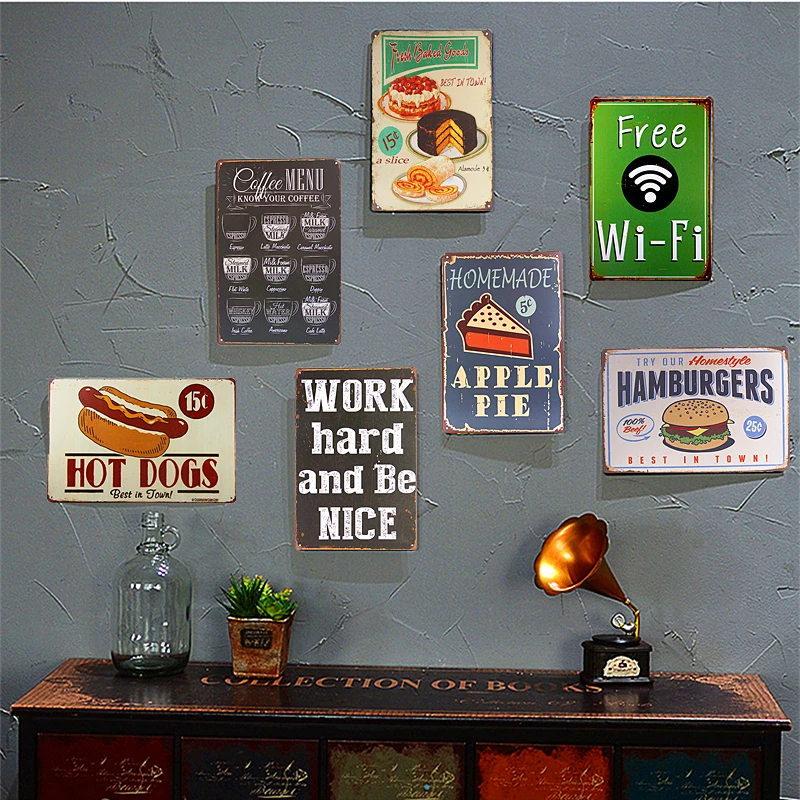 

Vintage Metal Tin Signs Coffee Poster Wall Sticker Decoration In Beer Bar Restaurant Coffee shop Cafe Wall Stickers Decor