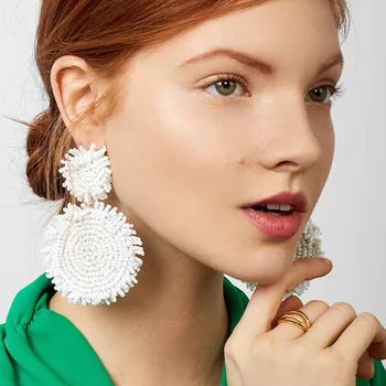 

2020 European and American Fashion Bohemian Tassel Exaggerated Big Earrings Woven Bead Earrings Round Hyperbole