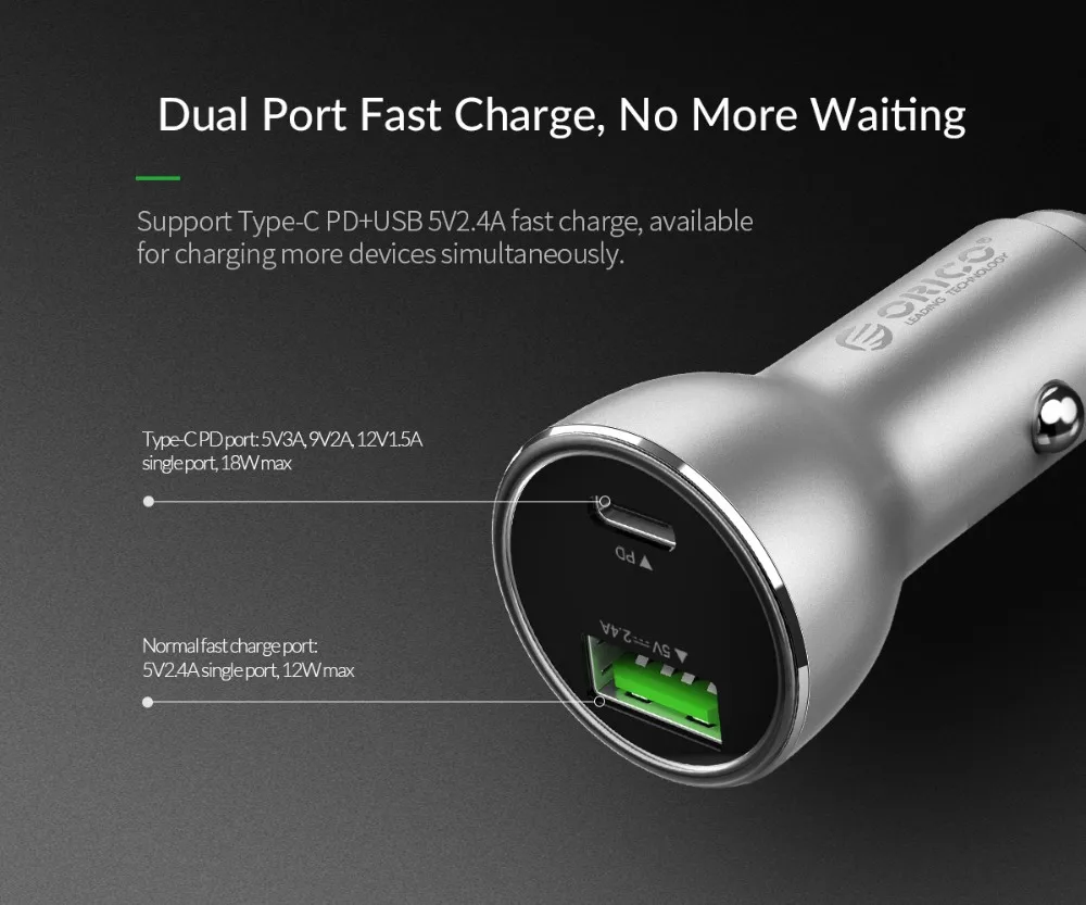 Автомобильное зарядное устройство ORICO PD 3 0 Mini с двумя usb портами 30 Вт быстрое для