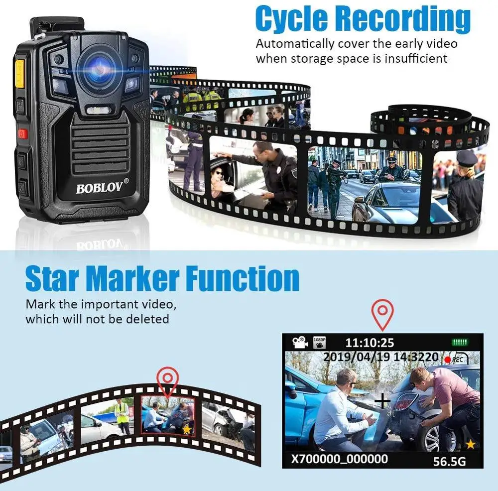 BOBLOV HD66-02 64GB GPS Body Camera HD 1296P Ambarella Wearable 2.0 LCD HDMI Police Mini Camera Video Recorder mini bodycam