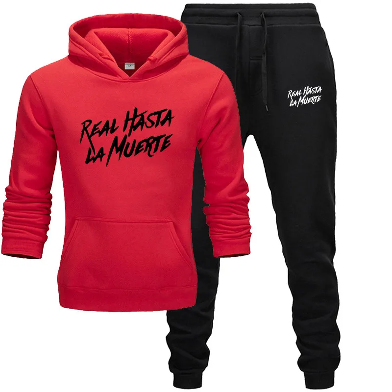 Настоящий Hasta La Muerte, модный бренд, два предмета, мужская толстовка с капюшоном+ штаны, мужская спортивная одежда, осень и зима